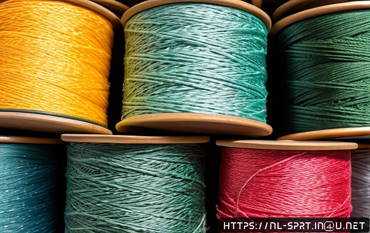 가성비 뛰어난 낚싯줄 추천 - A detailed close-up of modern affordable fishing lines laid out on a wooden fishing table in a Dutch...
