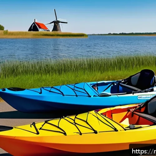 Home 30 스포츠카약과 레저카약 차이 - A detailed side-by-side comparison scene of two kayaks on a calm Dutch lake during a sunny day: on t...